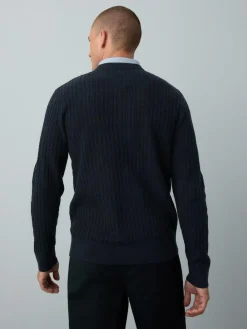 Best Next Navy Blue Regular Fit Mini Cable Mock Shirt Jumper
