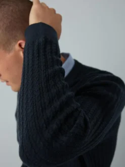 Best Next Navy Blue Regular Fit Mini Cable Mock Shirt Jumper