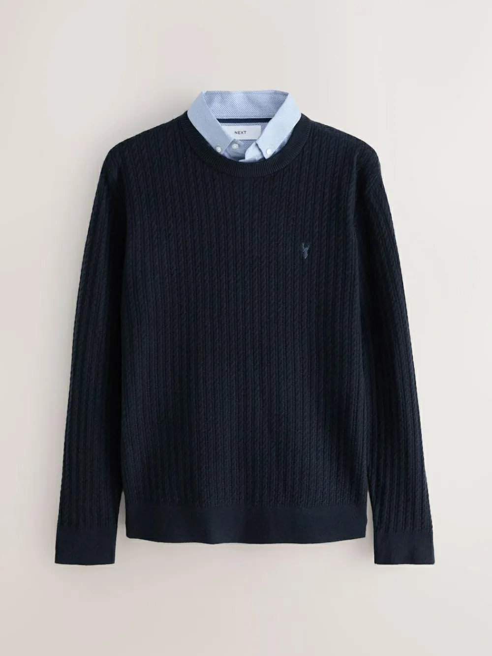 Best Next Navy Blue Regular Fit Mini Cable Mock Shirt Jumper