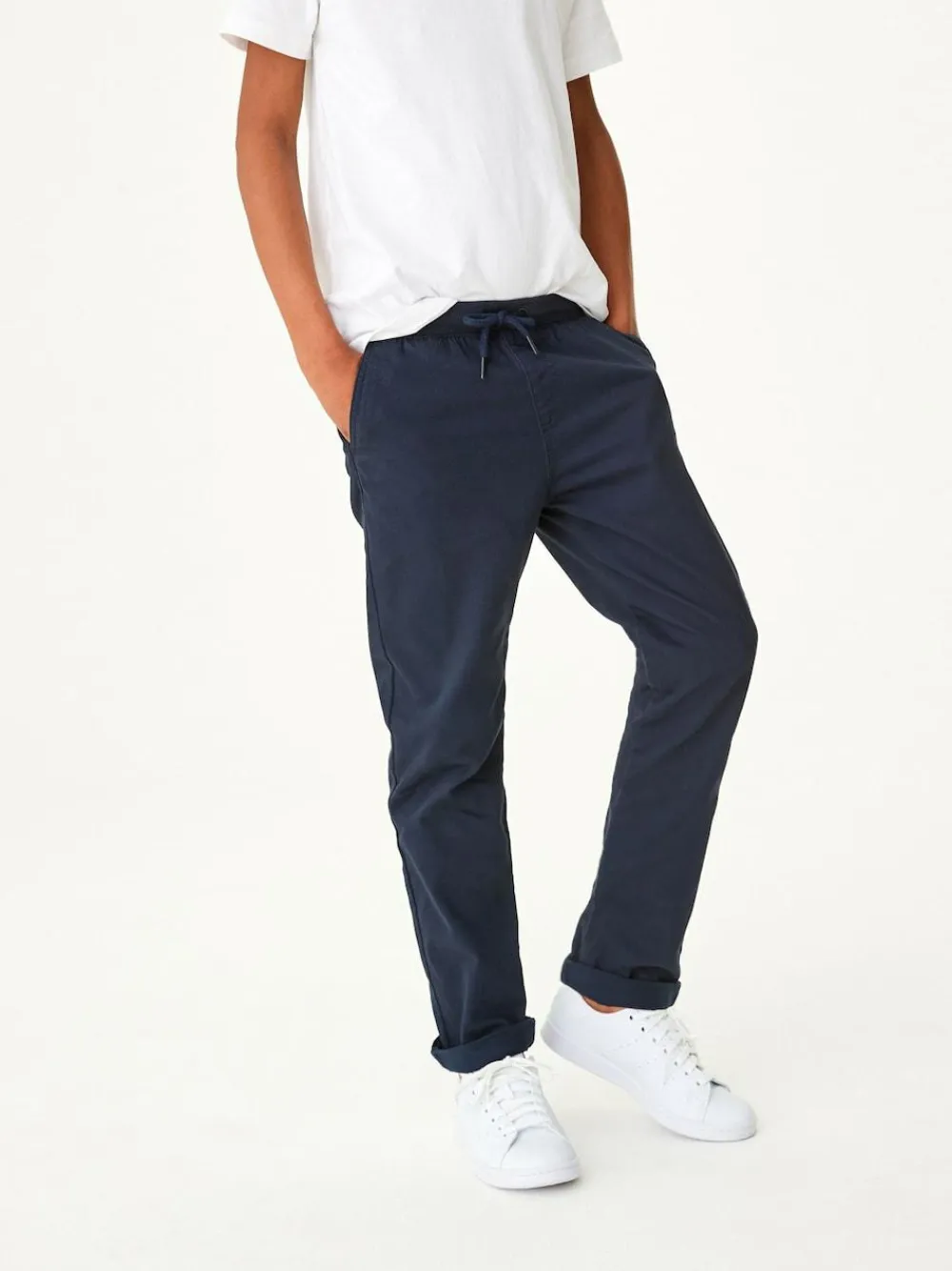 Next Regular Fit Rib Waist Pull-On Trousers (3-16yrs) Navy Blue