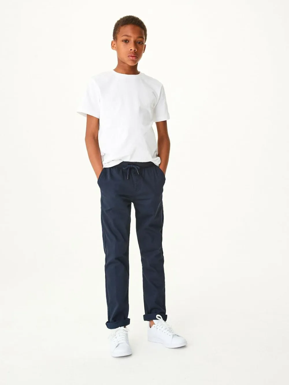 Next Regular Fit Rib Waist Pull-On Trousers (3-16yrs) Navy Blue
