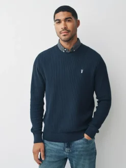 Outlet Next Regular Fit Rib Texture Mock Shirt Jumper Navy Blue