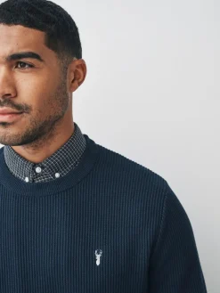 Outlet Next Regular Fit Rib Texture Mock Shirt Jumper Navy Blue