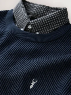 Outlet Next Regular Fit Rib Texture Mock Shirt Jumper Navy Blue