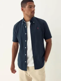 Discount Next Navy Blue Regular Fit Short Sleeve Oxford Shirt