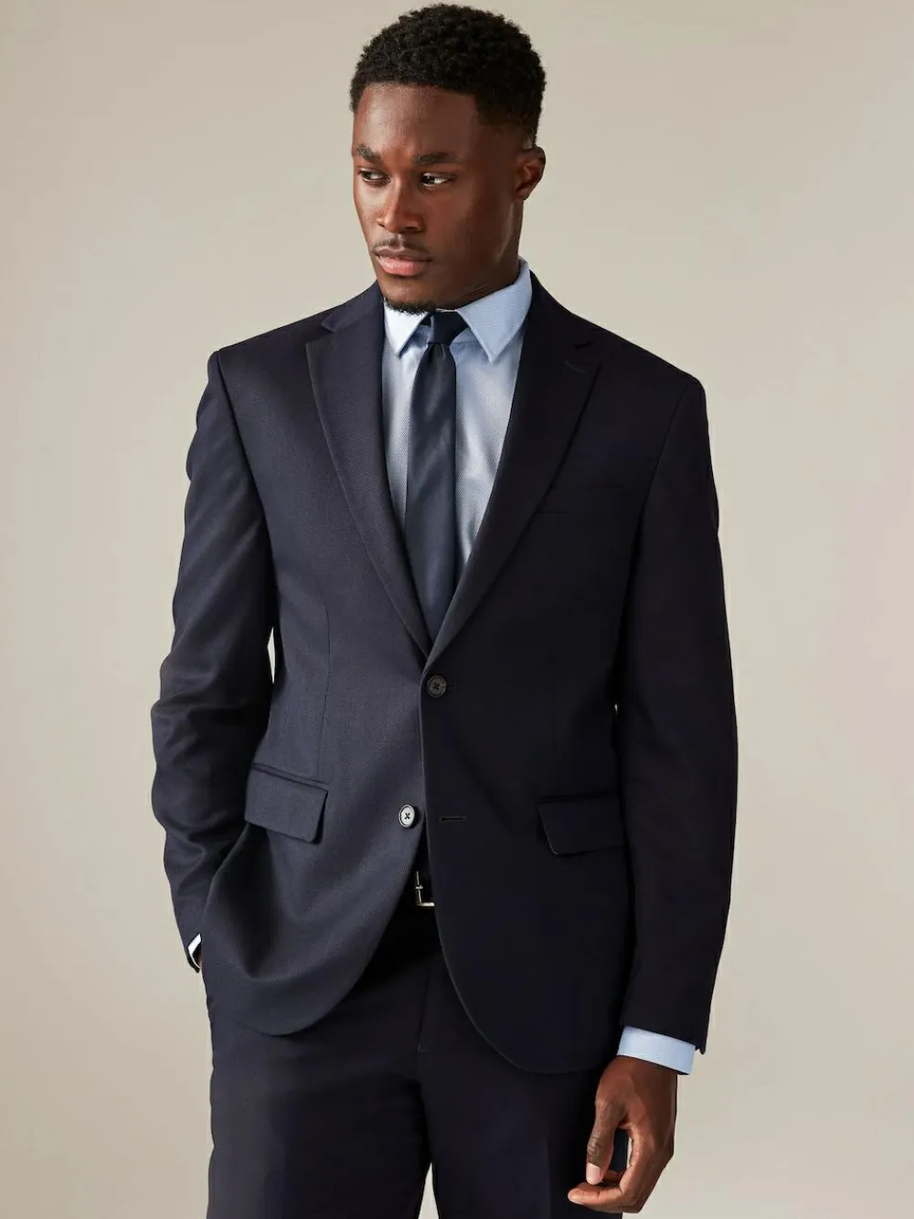 Next Navy Blue Regular Fit Textured Suit Jacket^ Blue Suits|Blazers & Formal Jackets