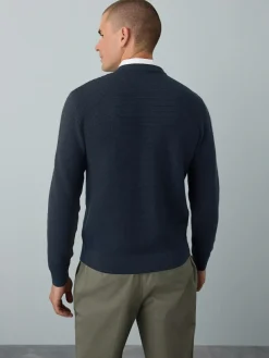 Best Next Regular Fit Textured Oxford Mock Shirt Jumper Navy Blue