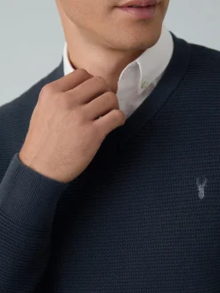 Best Next Regular Fit Textured Oxford Mock Shirt Jumper Navy Blue