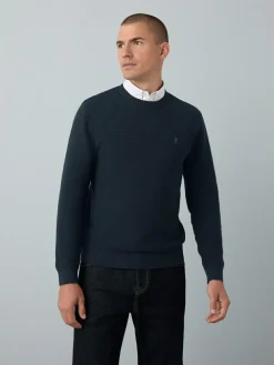 Hot Next Regular Fit Textured Oxford Mock Shirt Jumper Navy Blue