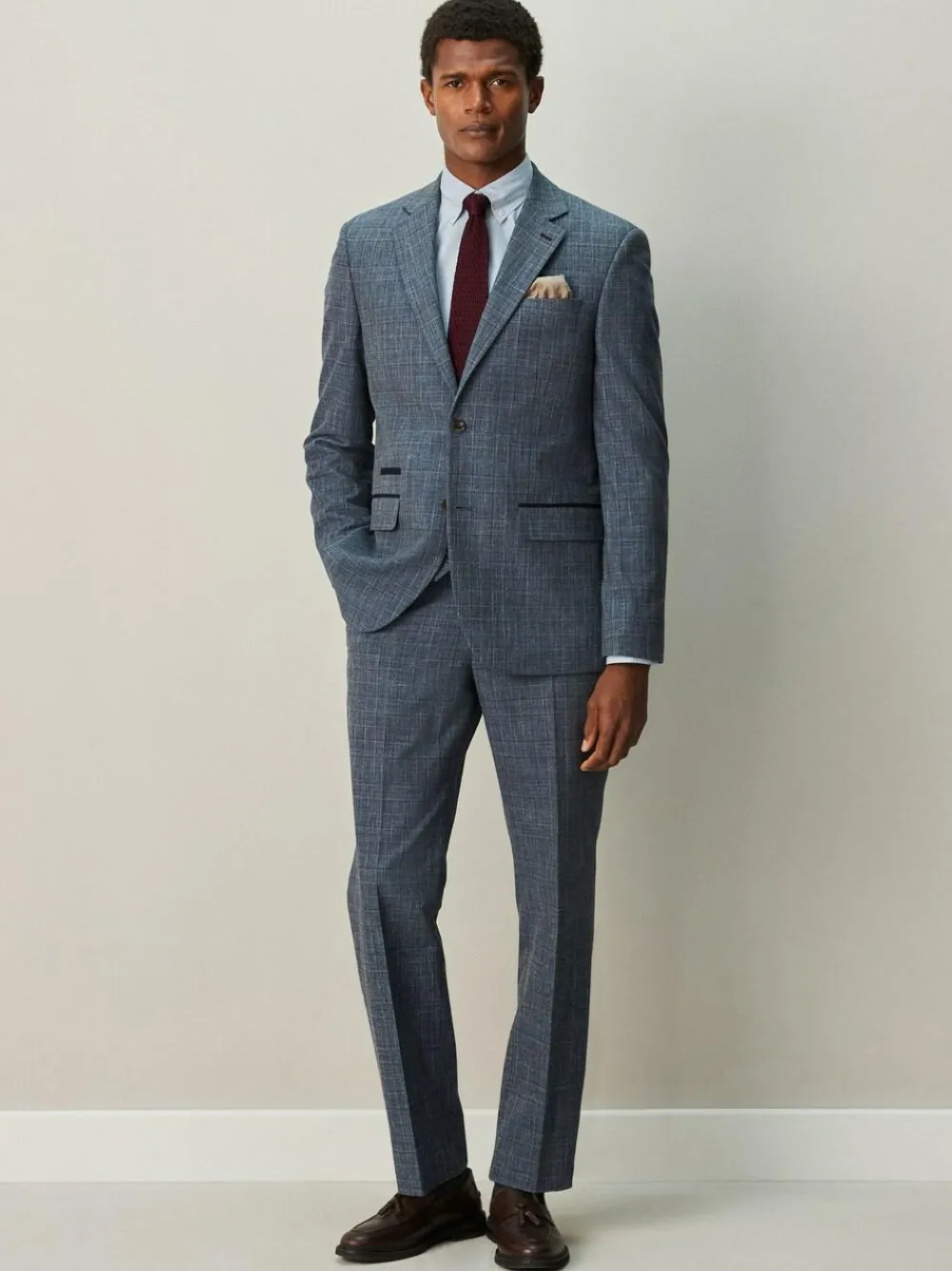 Next Regular Fit Trimmed Check Suit Trousers^ Pants & Chinos