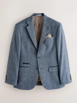 Next Regular Fit Trimmed Check Suit Jacket^ Occasionwear|Blue Suits