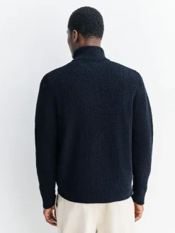 Discount Next Navy Blue Regular Fit Waffle Texture Chenille Zip Through Cardigan