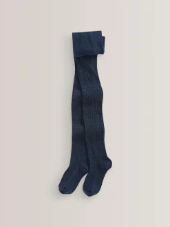 Next Navy Blue Regular Length Cotton Rich Cable Tights^ Socks & Tights|Socks & Tights