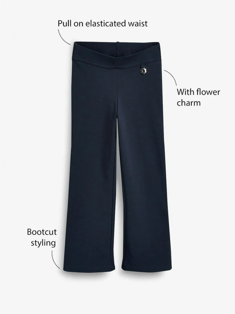Discount Next Regular Length Pull-On Cotton Rich Stretch Boot Cut School Trousers (3-16yrs) Navy Blue
