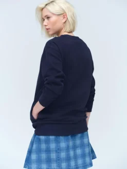 Hot Next Navy Blue Relaxed Fit Essentials Longline Sweatshirt with Pockets