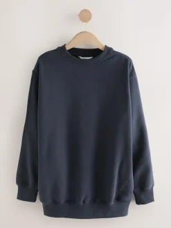 Hot Next Navy Blue Relaxed Fit Essentials Longline Sweatshirt with Pockets