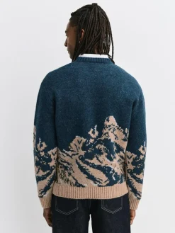 Next Navy Blue Relaxed Fit Knitted Mountain Landscape Crew Neck Jumper^ Nightwear|Knitwear