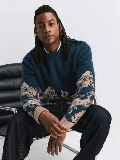 Next Navy Blue Relaxed Fit Knitted Mountain Landscape Crew Neck Jumper^ Nightwear|Knitwear