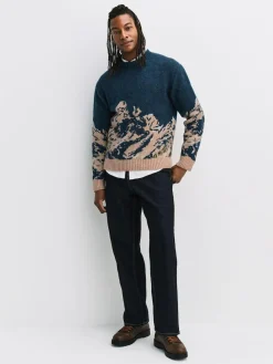 Next Navy Blue Relaxed Fit Knitted Mountain Landscape Crew Neck Jumper^ Nightwear|Knitwear