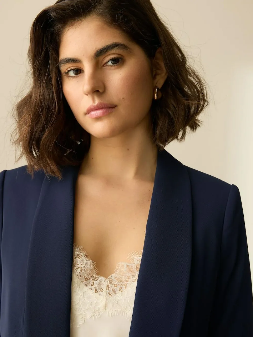 Next Navy Blue Relaxed Ruched Sleeve Blazer^Women Blazers|Suits & Tailoring