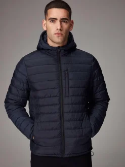 Discount Next Shower Resistant Lightweight Hooded Puffer Coat Jacket Navy Blue