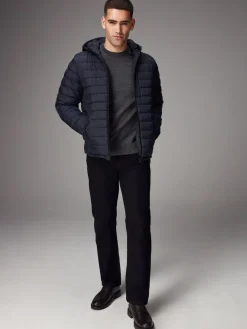 Discount Next Shower Resistant Lightweight Hooded Puffer Coat Jacket Navy Blue