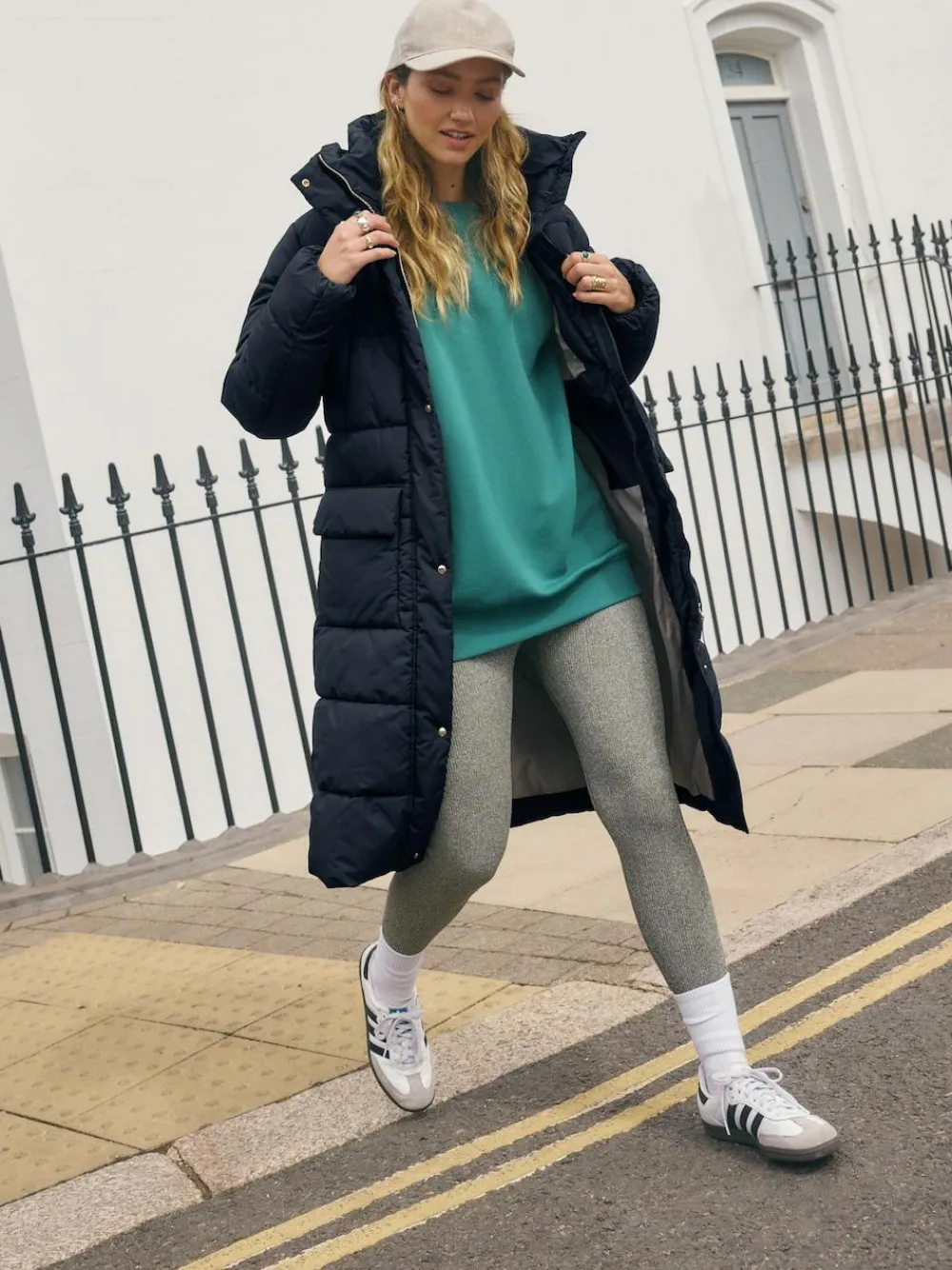 Clearance Next Navy Blue Shower Resistant Padded Hooded Longline Coat