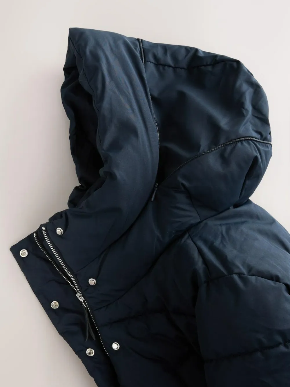 Clearance Next Navy Blue Shower Resistant Padded Hooded Longline Coat