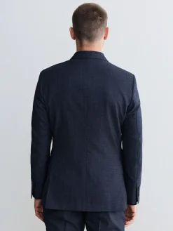 New Next Navy Blue Signature Marzotto 100% Italian Wool Double Breasted Check Suit Jacket