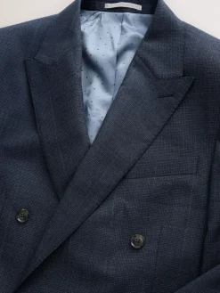 New Next Navy Blue Signature Marzotto 100% Italian Wool Double Breasted Check Suit Jacket
