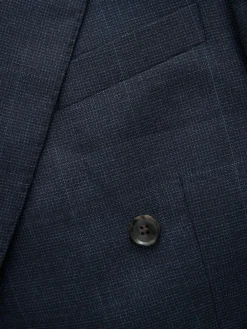 New Next Navy Blue Signature Marzotto 100% Italian Wool Double Breasted Check Suit Jacket