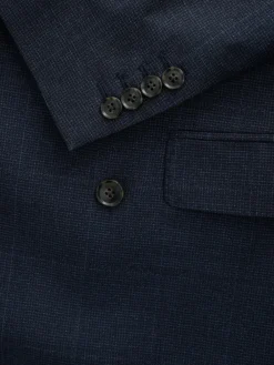 New Next Navy Blue Signature Marzotto 100% Italian Wool Double Breasted Check Suit Jacket
