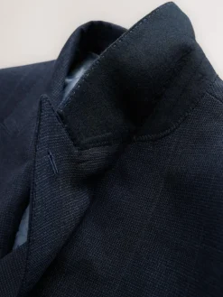 New Next Navy Blue Signature Marzotto 100% Italian Wool Double Breasted Check Suit Jacket
