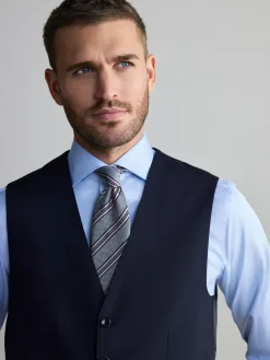 Online Next Navy Blue Signature Nova Fides Wool Waistcoat