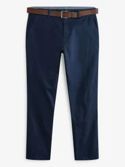 Next Slim Fit Belted Soft Touch Chino Trousers Navy Blue