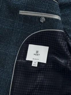 Next Navy Blue Slim Fit Check Suit Jacket^ Blue Suits