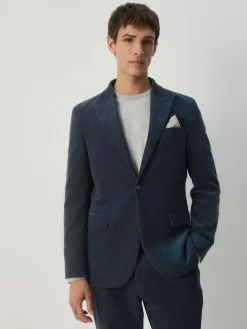 Hot Next Slim Fit Corduroy Suit Jacket Navy Blue