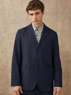 Next Navy Blue Slim Fit Cotton Blend Texture Suit Jacket^ Blue Suits