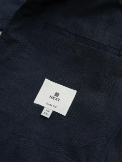 Next Navy Blue Slim Fit Cotton Blend Texture Suit Jacket^ Blue Suits