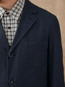 Next Navy Blue Slim Fit Cotton Blend Texture Suit Jacket^ Blue Suits