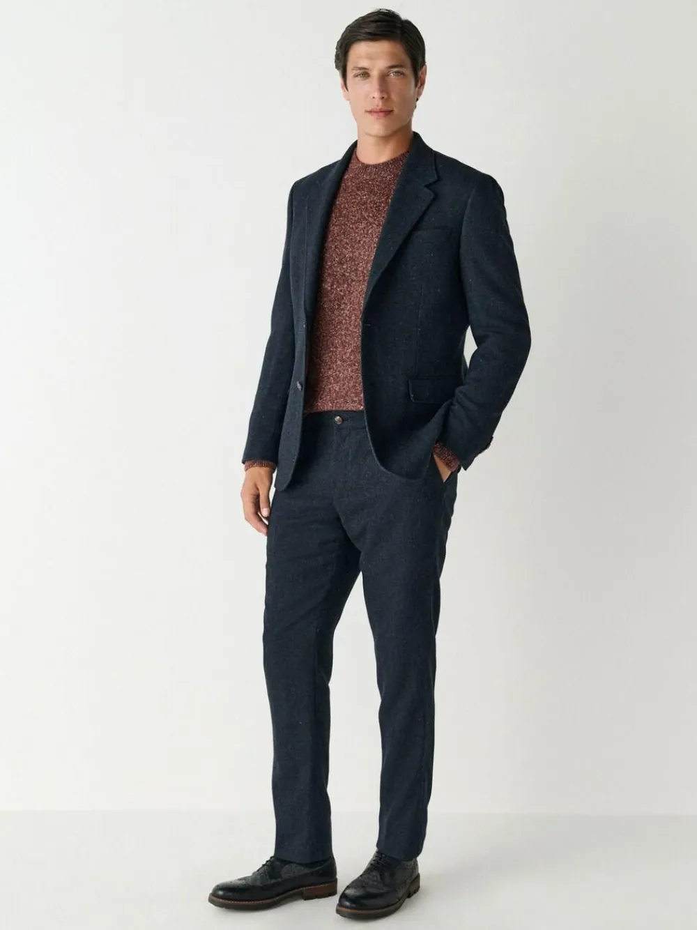 Outlet Next Slim Fit Herringbone Wool Blend Suit Trousers Navy Blue