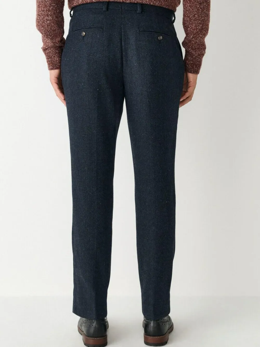Outlet Next Slim Fit Herringbone Wool Blend Suit Trousers Navy Blue