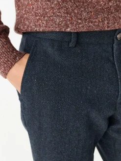 Outlet Next Slim Fit Herringbone Wool Blend Suit Trousers Navy Blue