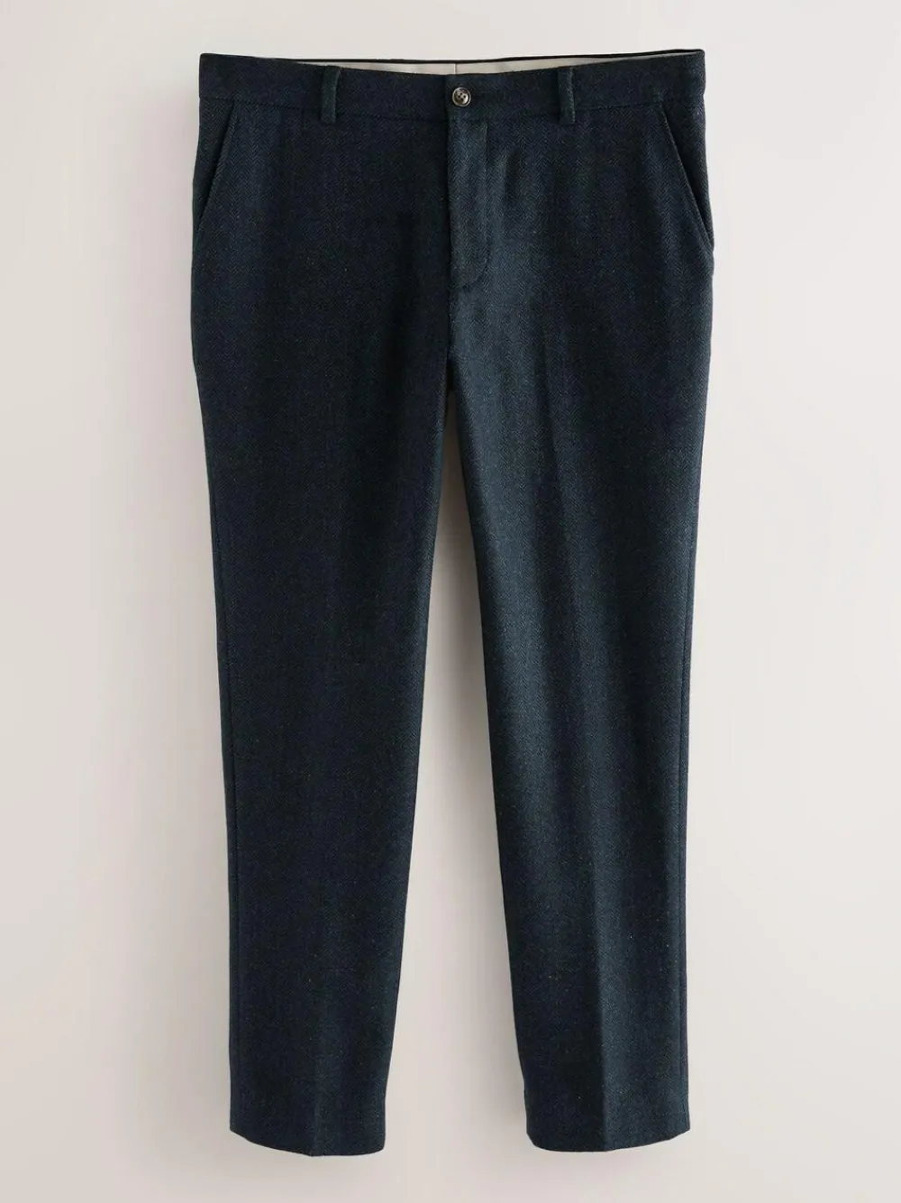 Outlet Next Slim Fit Herringbone Wool Blend Suit Trousers Navy Blue