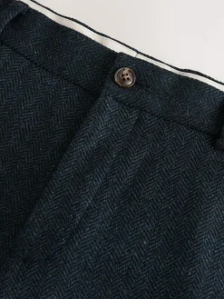 Outlet Next Slim Fit Herringbone Wool Blend Suit Trousers Navy Blue