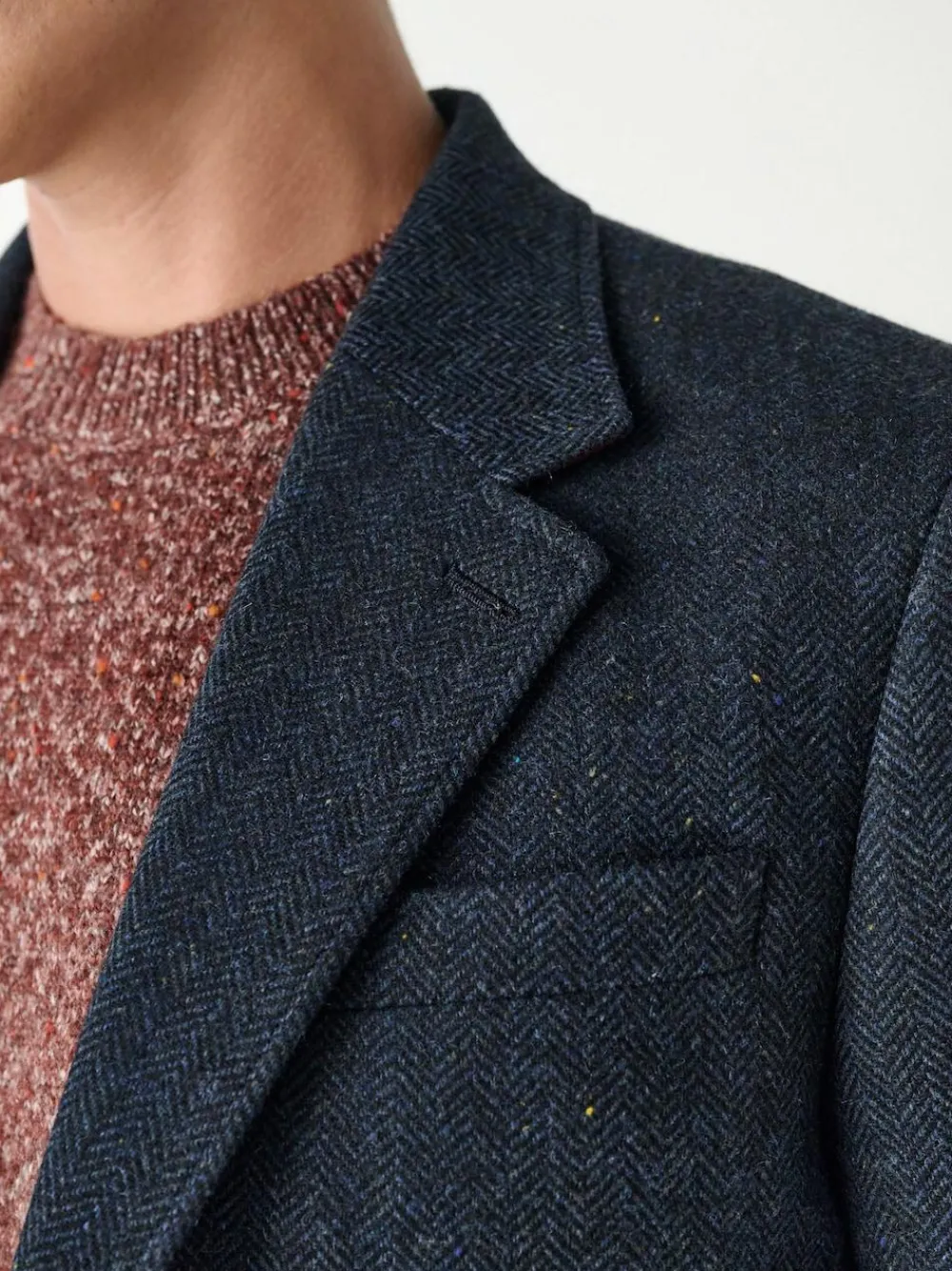 Clearance Next Slim Fit Herringbone Wool Blend Suit Jacket Navy Blue