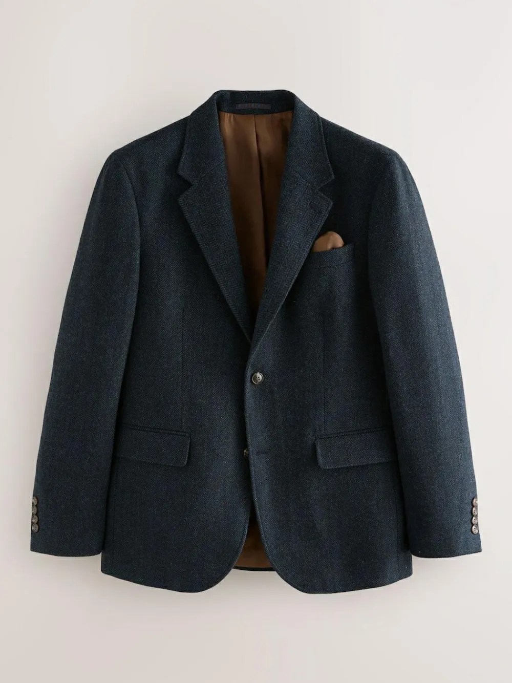 Clearance Next Slim Fit Herringbone Wool Blend Suit Jacket Navy Blue