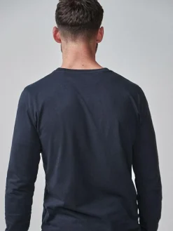 Online Next Slim Fit Long Sleeve Crew Neck T-Shirt Navy Blue