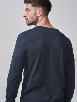 Online Next Slim Fit Long Sleeve Crew Neck T-Shirt Navy Blue