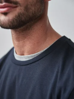 Online Next Slim Fit Long Sleeve Crew Neck T-Shirt Navy Blue